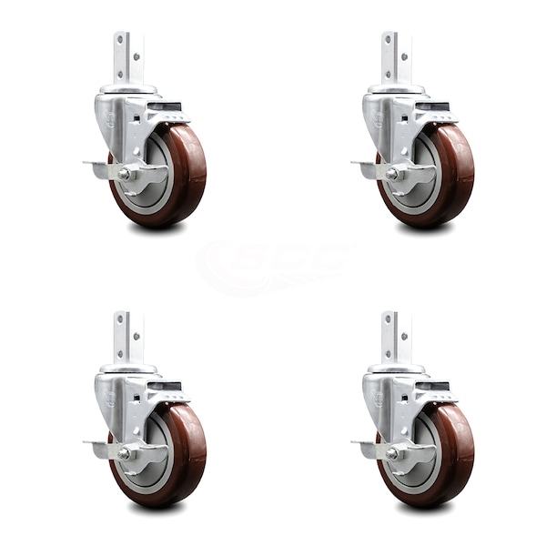Service Caster 4 Inch Maroon Poly Wheel Swivel 7/8 Inch Square Stem Caster Set with Brake SCC SCC-SQ20S414-PPUB-MRN-TLB-78-4 - main